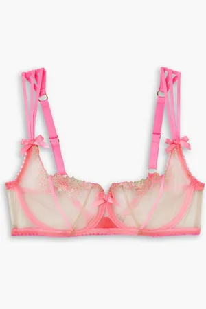 Agent Provocateur Tessy satin-trimmed embroidered tulle underwired soft-cup bra - Pink
