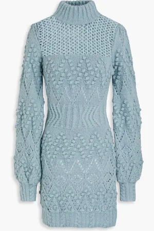 Nicholas Pointelle-knit turtleneck mini dress - Blue