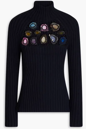 GABRIELA HEARST Joven embellished ribbed cashmere turtleneck sweater - Blue