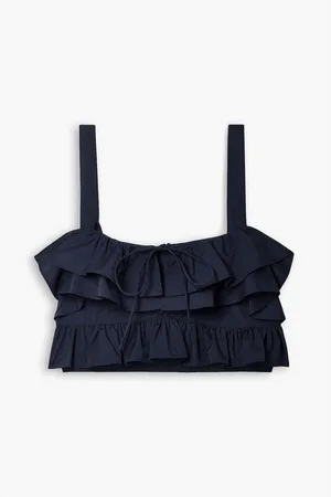 Jason Wu Cropped ruffled cotton-poplin top - Blue