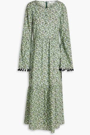 Marysia Garden tassel-trimmed tiered floral-print cotton midi dress - Green