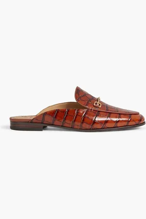 Sam Edelman Linnie embellished croc-effect leather slippers - Brown