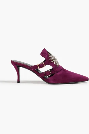 Roger Vivier Embellished suede mules - Purple
