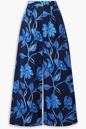 PATBO Nightflower printed cotton-blend poplin wide-leg pants - Blue