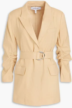 Derek Lam Harrison belted ruched linen-blend blazer - Neutral