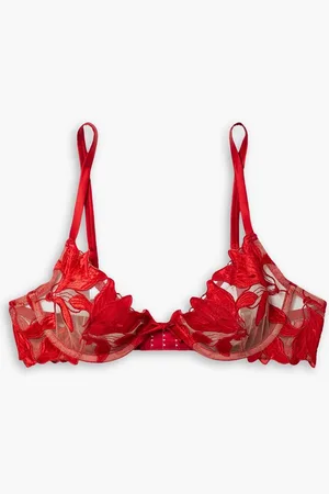 FLEUR DU MAL Lily velvet-trimmed embroidered tulle and satin underwired soft-cup bra