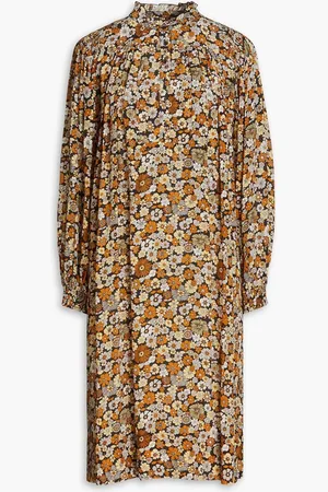 Antik Batik Gathered floral-print crepe de chine dress