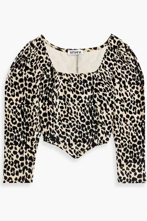 BATSHEVA Dirndl cropped leopard-print cotton-velvet top
