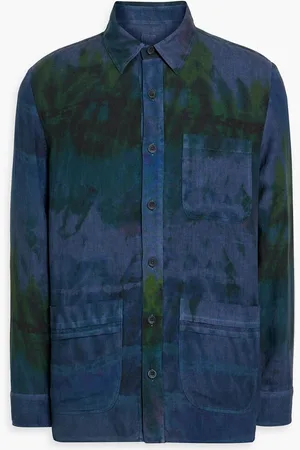 120% Lino Tie-dyed linen overshirt - Blue