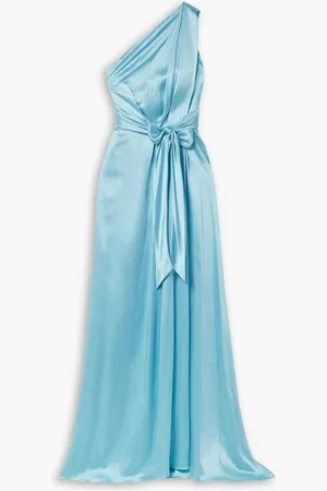MONIQUE LHUILLIER One-shoulder silk-satin gown - Blue