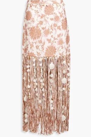 ZIMMERMANN Fringed floral-print linen maxi skirt - Brown
