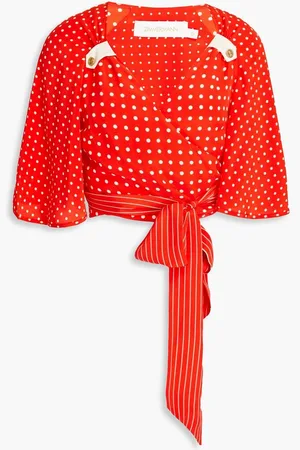 ZIMMERMANN Cropped polka-dot silk crepe de chine wrap top - Red