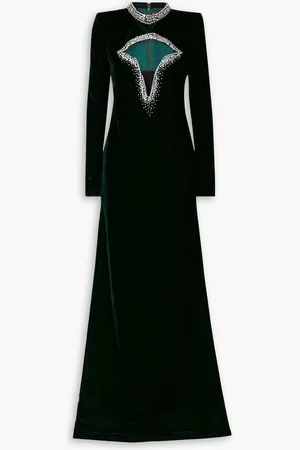 Miss Sohee Crystal-embellished cutout stretch-velvet gown - Green