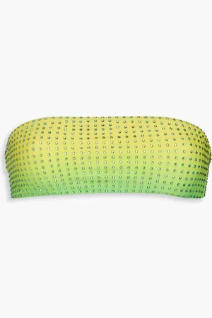 Self-Portrait Crystal-embellished dégradé bandeau bikini top - Green