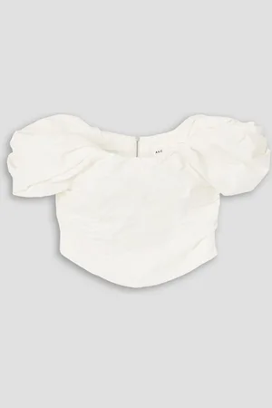 A.L.C. Nora off-the-shoulder gathered cotton-blend poplin top