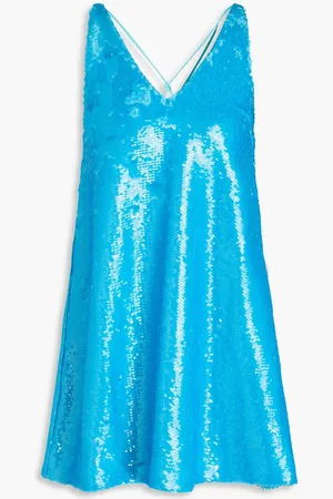 Ganni Sequined satin mini dress - Blue