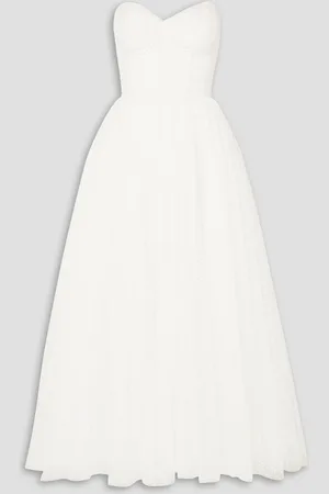 MONIQUE LHUILLIER Brie strapless ruched Swiss-dot tulle gown