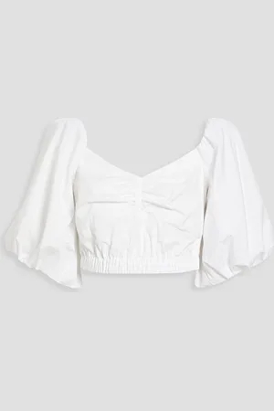 Jason Wu Cropped gathered cotton-blend poplin blouse