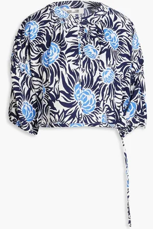 Diane von Furstenberg Dario cropped floral-print woven blouse - Blue