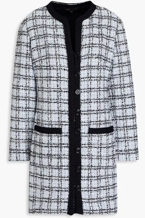 Maje Button-embellished metallic tweed mini dress - Blue