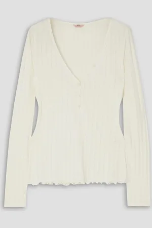 Eberjey Ribbed pointelle-knit Pima cotton and TENCEL™ Modal-blend Henley pajama shirt - White