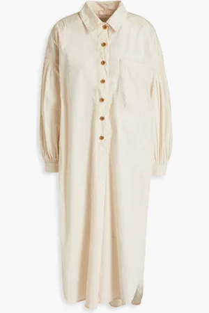 by Ti Mo Gathered cotton-poplin midi shirt dress - Neutral