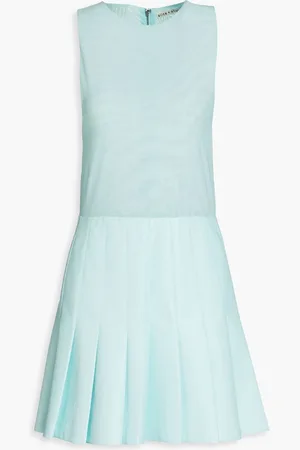 ALICE+OLIVIA Alice Olivia - Chara pleated faux leather and tulle dress - Blue