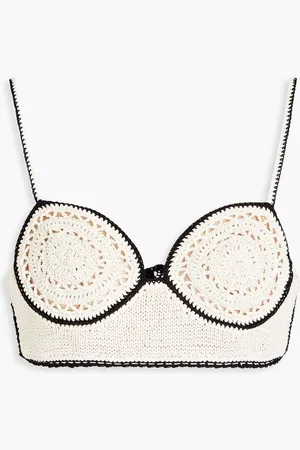 MAGDA BUTRYM Two-tone crocheted cotton-blend bra top - Neutral