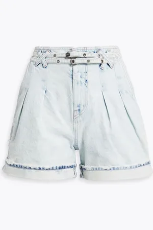 Retrofete Annika pleated acid-wash denim shorts - Blue