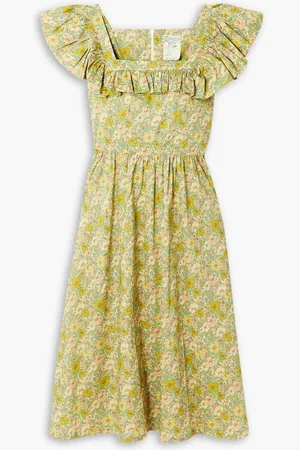 O PIONEERS Nora ruffled floral-print cotton midi dress