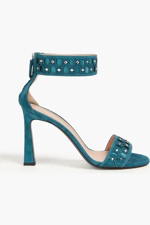 Alberta Ferretti Crystal-embellished laser-cut suede sandals - Blue