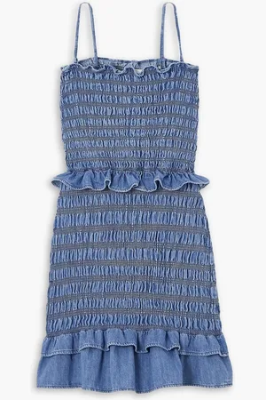 Marant Etoile Djina shirred ruffled cotton-chambray mini dress - Blue