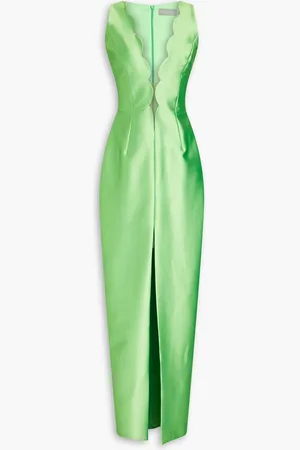 Rasario Tulle-trimmed scalloped twill maxi dress - Green