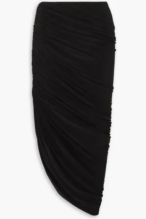 Norma Kamali Diana asymmetric ruched stretch-jersey skirt