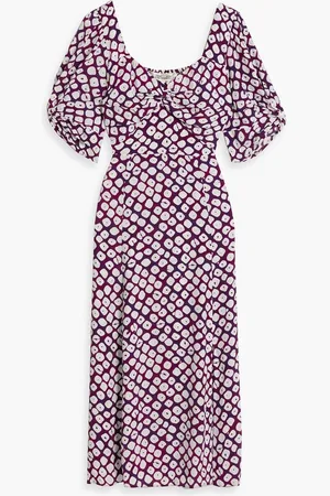 Diane von Furstenberg Asa twisted printed crepe midi dress - Purple
