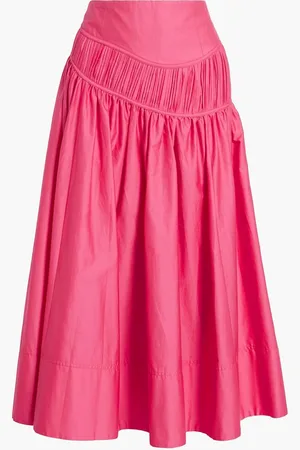 AJE Curve pleated cotton-poplin midi skirt