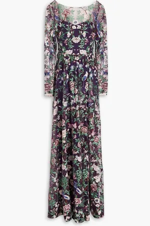 Marchesa Notte Cutout embroidered tulle gown - Purple