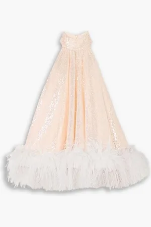 16Arlington Cindy feather-trimmed sequined tulle mini dress - Neutral