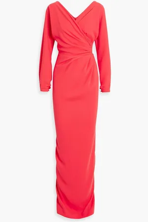 RHEA COSTA Wrap-effect gathered crepe gown - Red