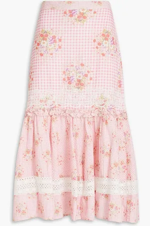 LOVESHACKFANCY Arla floral-print cotton-seersucker midi skirt