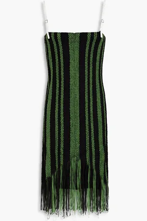 J.W.Anderson Fringed striped knitted mini dress - Green