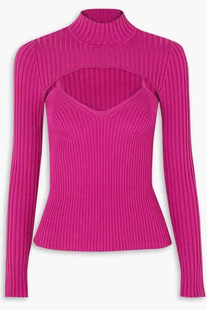 Simkhai Fleur layered ribbed-knit turtleneck top - Pink