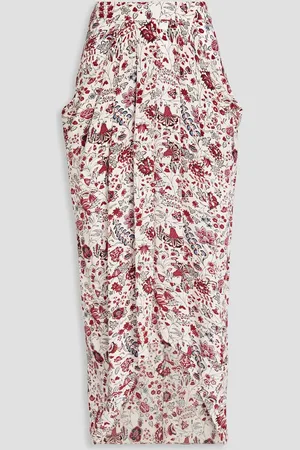 Isabel Marant Ginkinali pleated floral-print silk crepe de chine midi skirt - White