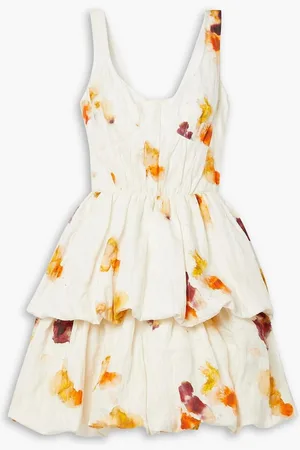 Jason Wu Tiered floral-print crinkled cotton-blend mini dress - White