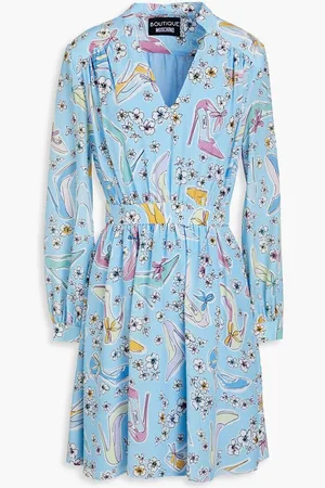Moschino Printed silk crepe de chine mini dress - Blue