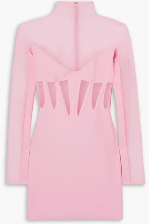 MUGLER Tulle-paneled stretch-jersey mini dress - Pink