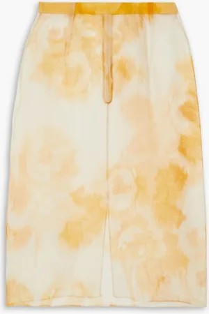 EMILIA WICKSTEAD Kobe floral-print silk-organza midi skirt - Yellow