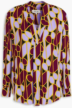 Diane von Furstenberg Sanorah pleated printed crepe blouse - Purple