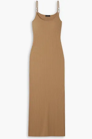 THE RANGE Embellished ribbed stretch-cotton jersey midi dress - Brown