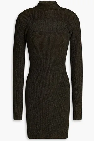 Nicholas Metallic ribbed-knit shrug and mini dress set - Green